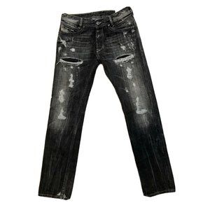 Diesel Black Distressed Slim Straight Jeans
